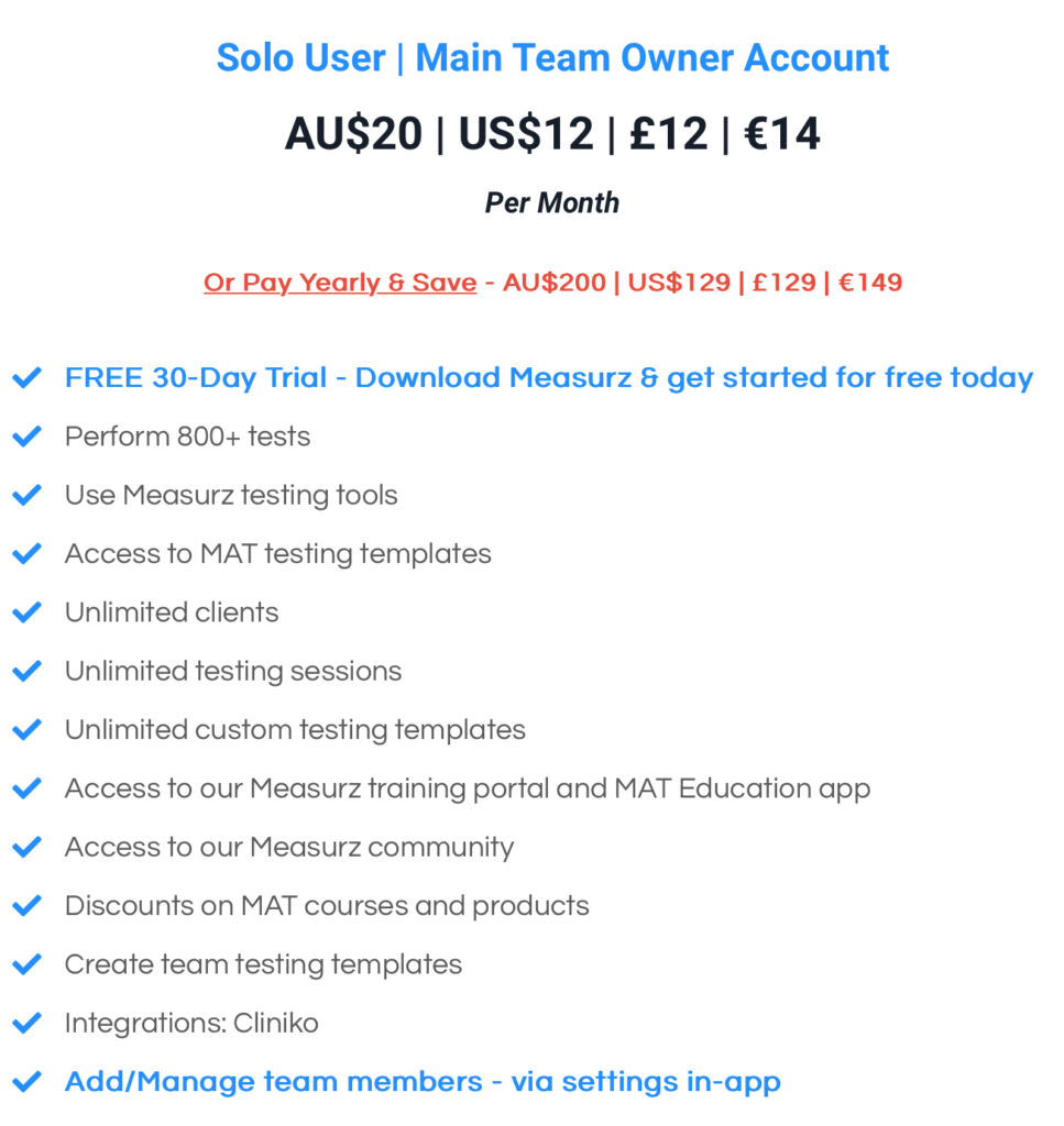 Measurz app pricing